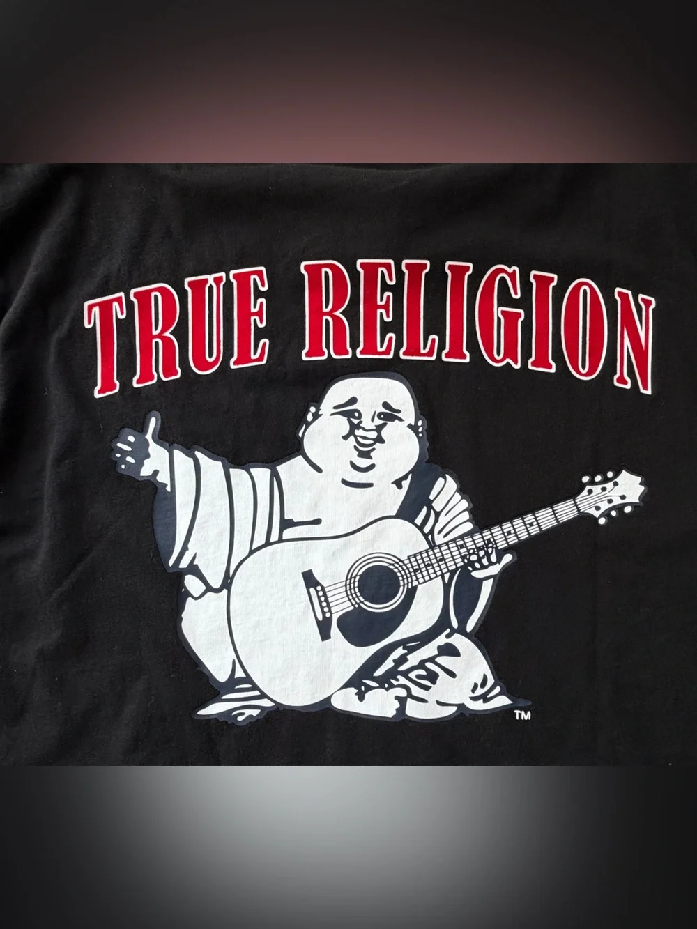 True Religion Men’s Buddha Guitar Graphic T Shirt Black XL Horseshoe